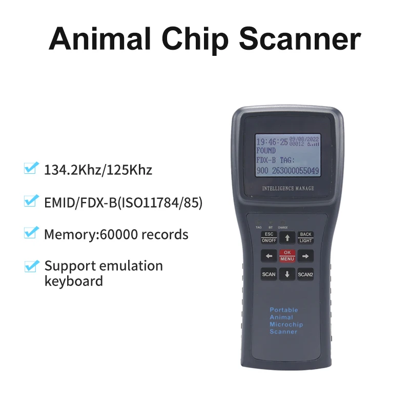 Dog Cat Animal Microchip Scanner Large OLED Display 134.2Khz Pet Chip Reader Provides PC Software