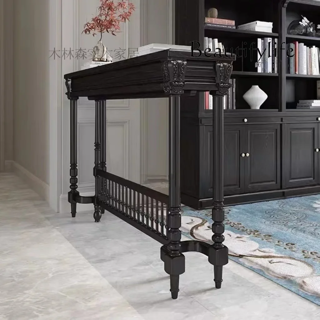 American Art Solid Wood Living Room Black Entrance Cabinet Wooden Design Retro Distressed Carved