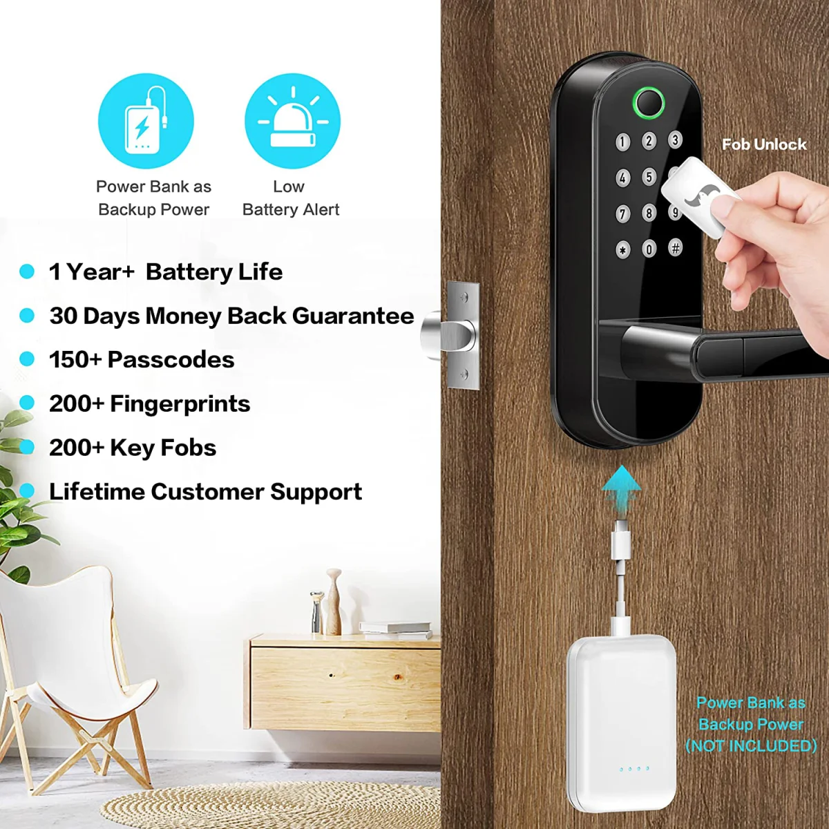 WIFI Smart Door Lock Biometric Fingerprint Door Lock Digital Electronic Lock with Password/Key/Keypad/ Fingerprint/ APP Unlock