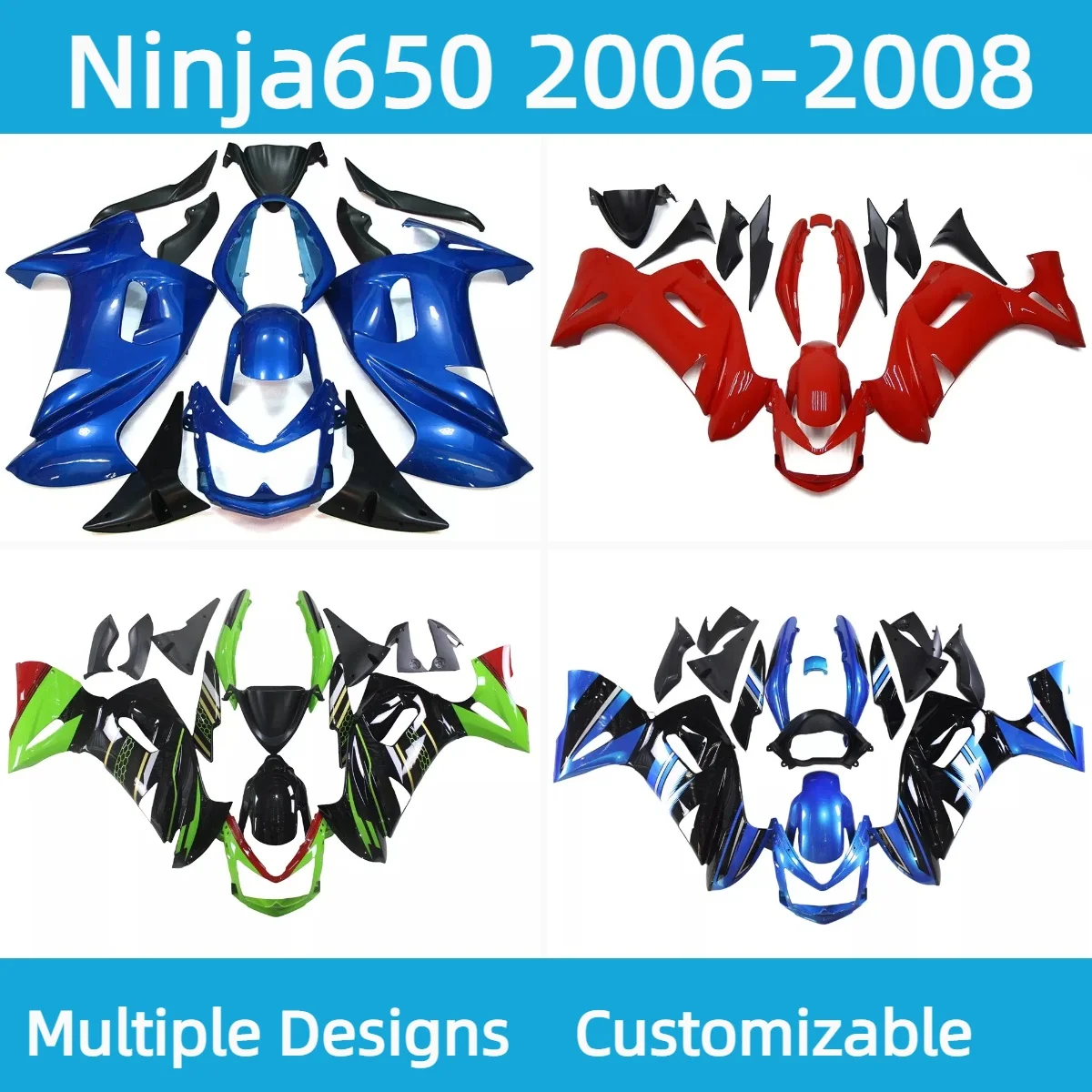 

ABS Plastic Fairings ER6F 2006 2007 2008 Aftermarket Injection Molded Motorcycle Fairing Kit for Kawasaki Ninja650 06 07 08
