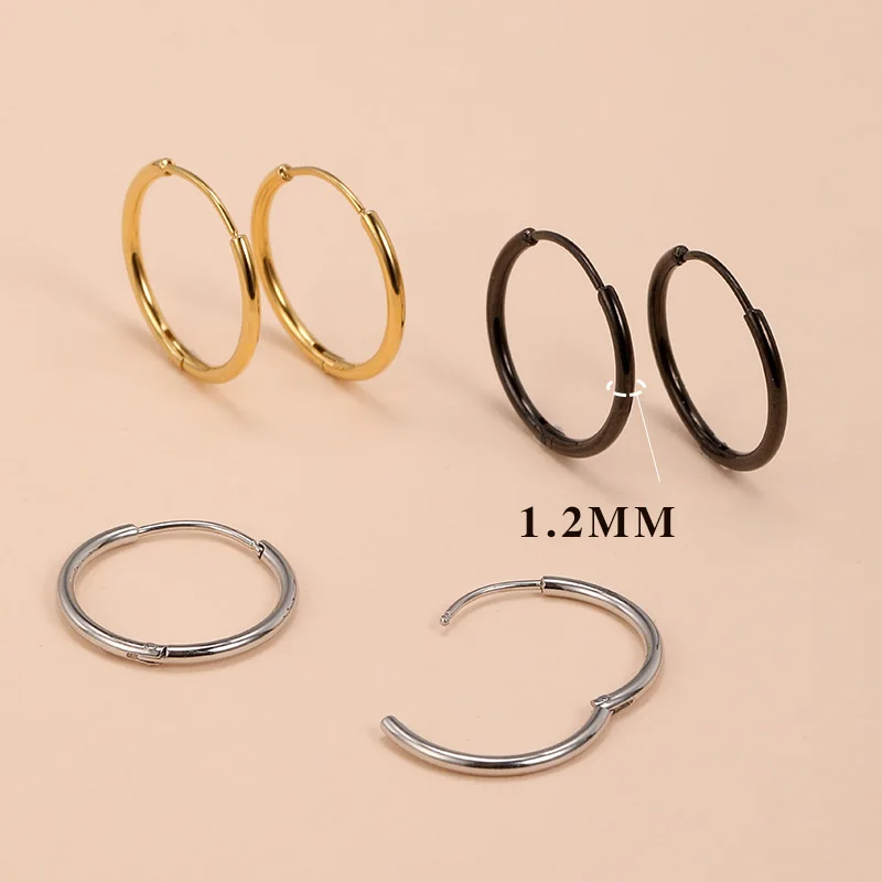 2Pcs 1.2mm Stainless Steel Minimal Hoop Earrings For Women Men Small Huggie Thin Cartilage Earring Helix Tragus Piercing Jewelry