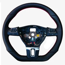 Leather Steering Wheel FOR VW TOURAN TIGUAN 1T0 Flat Bottom
