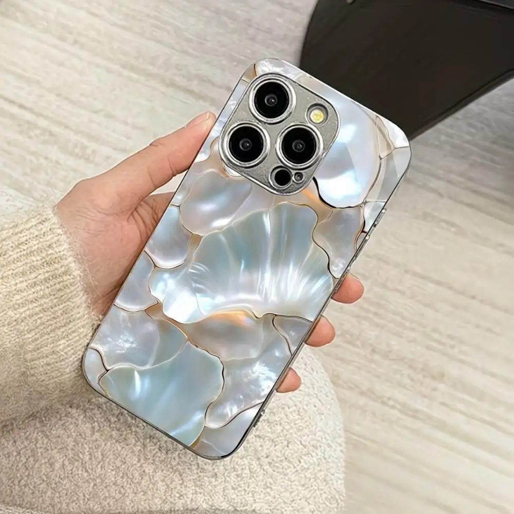 Muschelmuster Hochwertige Handyhülle Galvanisiertes Glas TPU Handyhülle für iPhone 17, 16, 15, 14, 13, 12, 11 Pro Plus – Detail 5