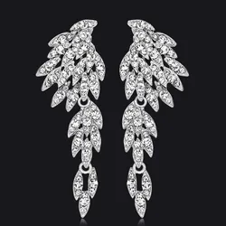 BLIJERY Charm Angle Wing Design Long Drop Earrings Silver/Black Color Crystal Bridal Dangle Earrings for Women Wedding Jewelry