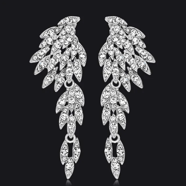 BLIJERY Charm Angle Wing Design długie kolczyki wiszące srebrny/czarny kolor kryształowe kolczyki dla nowożeńców zwisają dla kobiet biżuteria ślubna