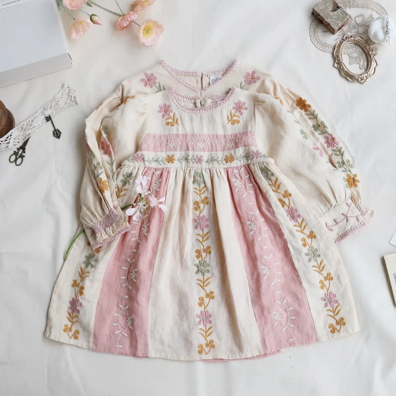 

Детское платье aw25 APO для девочек, милые платья принцессы с цветочной вышивкой высокого качества и длинными рукавами