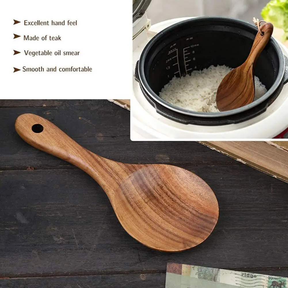 สักธรรมชาติไม้ Tableware ช้อนจัดการไม้ข้าวทัพพีไม้ครัวเครื่องมือทำอาหารช้อนช้อนโต๊ะช้อน Kookgerei