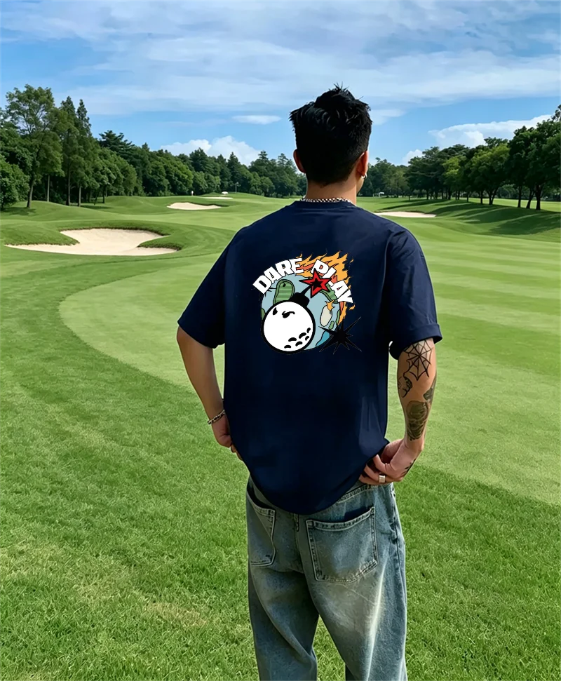Golf Equipment Korea - ホット 2026 韓国高級ゴルフグラフィックプリント Tシャツ男性女性 O ネック綿カジュアル服ヒップホップ半袖服
