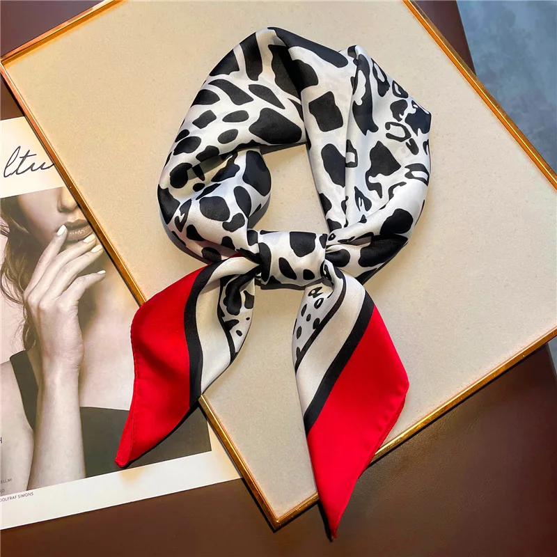 Luxury Brand Leopard Print Women Imitation Silk Scarf Square Women Neck Scarves Headkerchief Beach Hair Band Women\'s Bandana