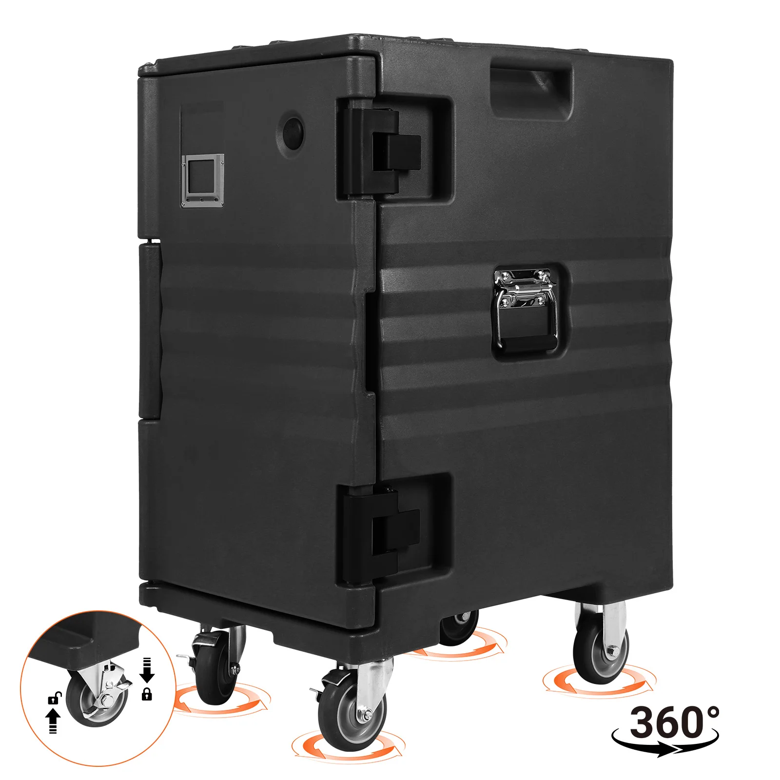 118QT Front Loading Insulated Food Pan Carrier Non-Electrical Catering Food Warmers with Wheels W/Handles for Restaurant Canteen