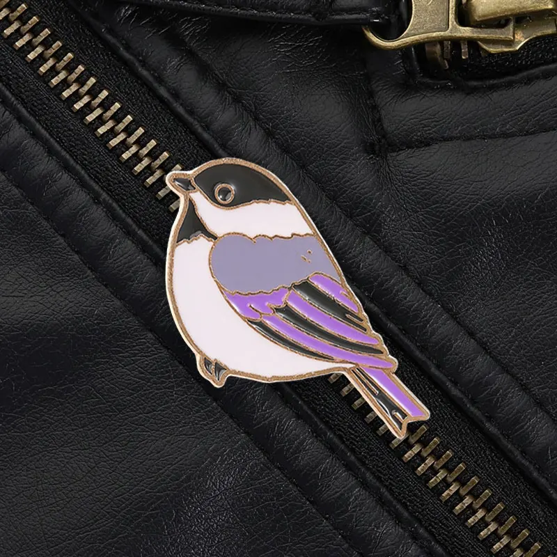 Purple Titmouse Enamel Pin Minimalist Cartoon Style Gold Edge Soft Colors for Nature Lovers Coats Denim Jackets Gift
