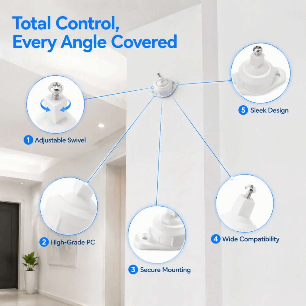 PC PIR Motion Sensor Bracket White Adjustable Angle Infrared Detector Mount Wall-Mounted Easy Install Sensor Mounting Bracket