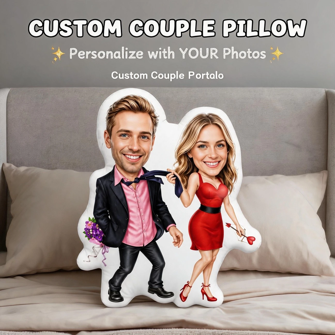 Personalized Couple Photo Shaped Pillow, Romantic Custom Picture Decorative Cushion, Unique Home Decor Accent for Sofa & Bedroom