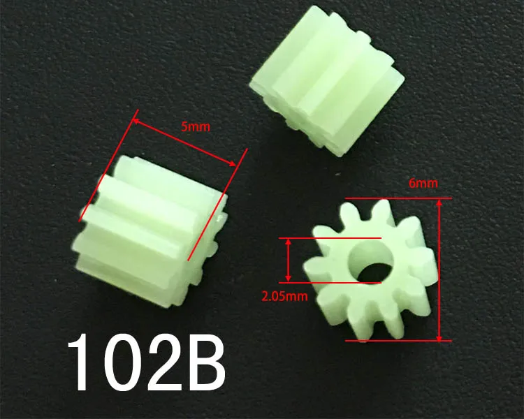 102A 102B 0.5M Pinion Gear Modulus 0.5 10 Tooth Plastic Gear Motor Parts Toy Accessories 10pcs/lot