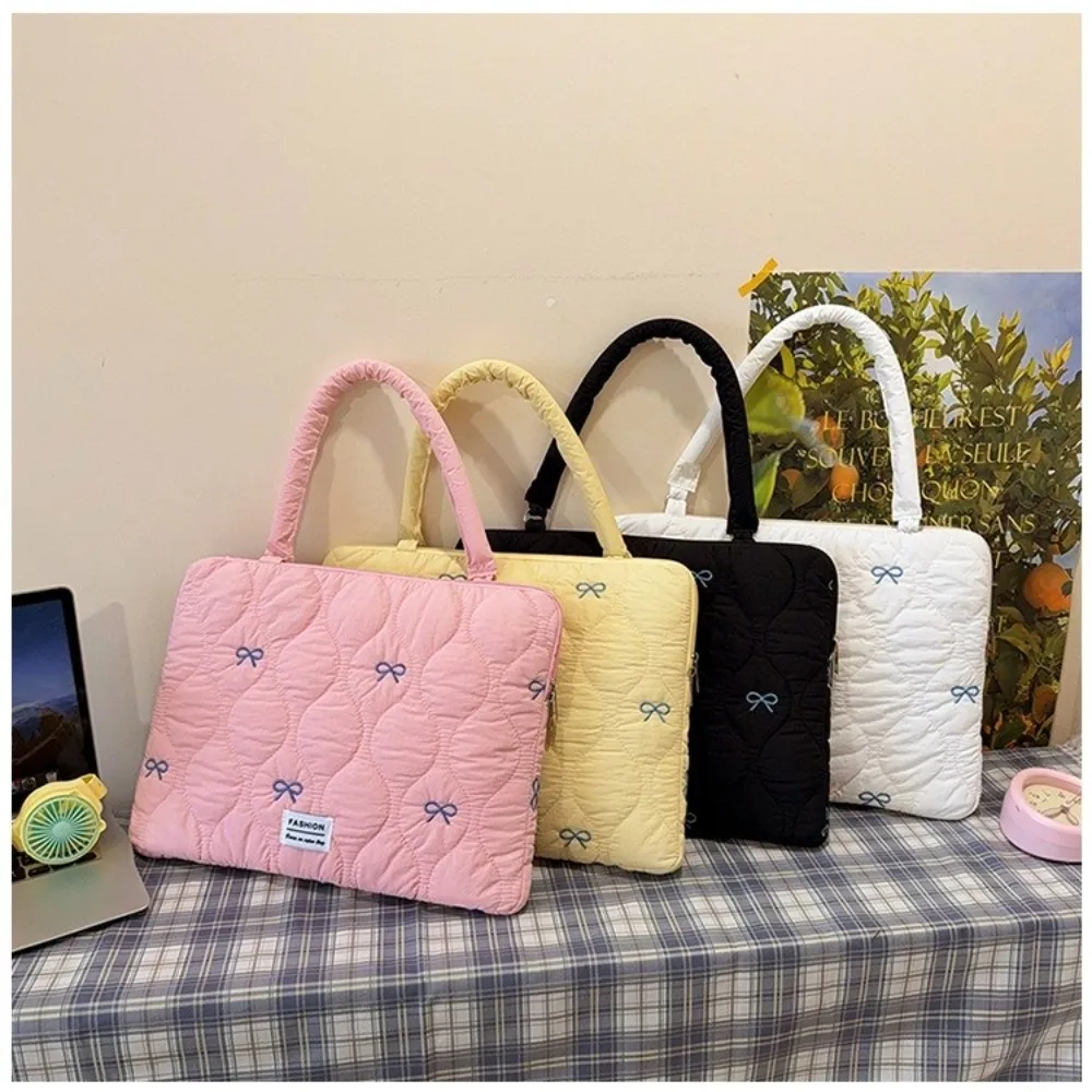 Bowknot 13-15.6inch Laptop Sleeve Puffy Shockproof Tablet Handbag Multifunctional Large Capacity Laptop Case Universal