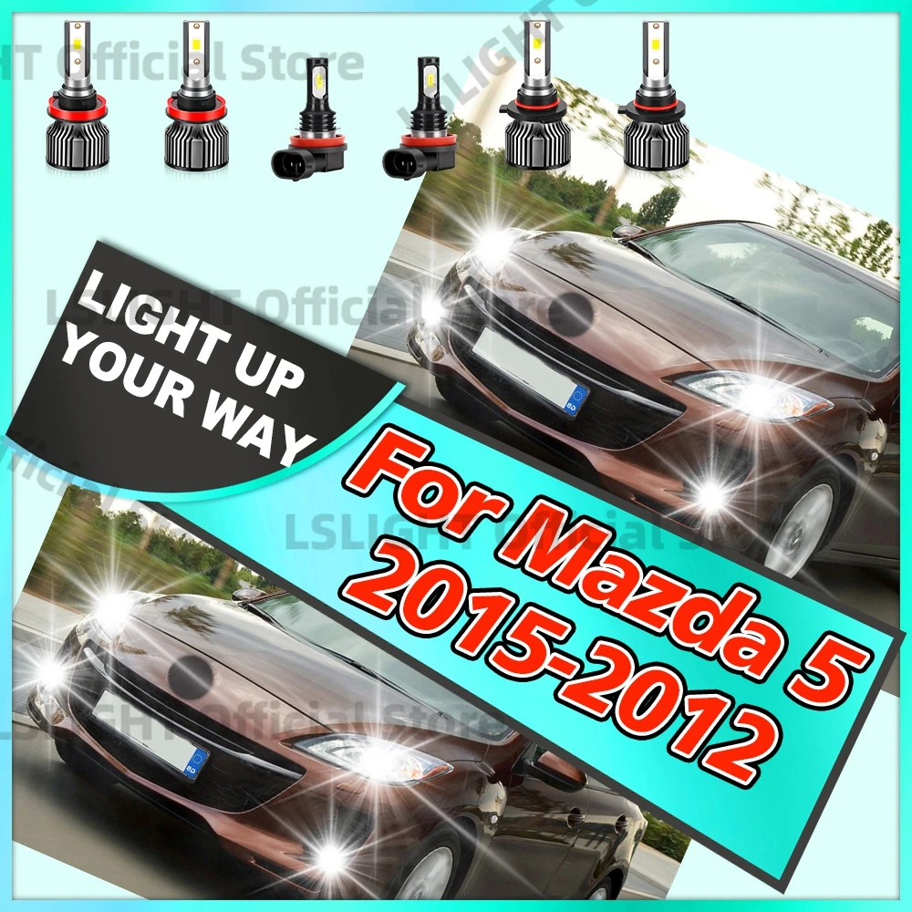 2/6x 6000K CSP 3570 Headlamp Fog Lamps For Mazda 5 Mazda5 2015 2014 2013 2012 LED High Low Beam 20000LM Car Front Headlights