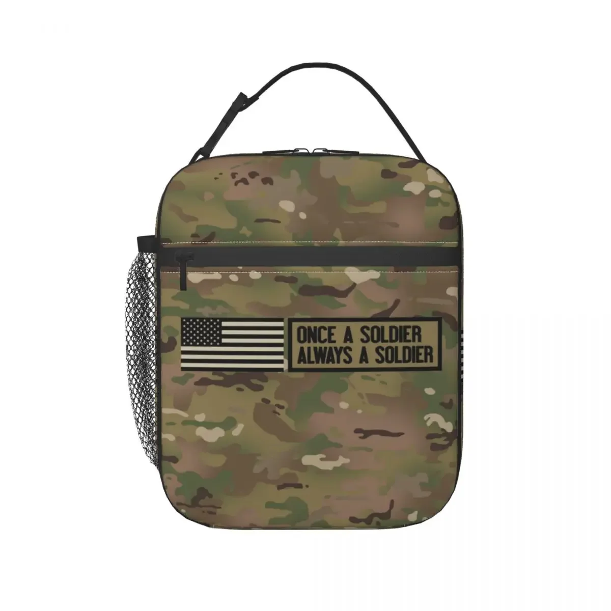 Once A Soldier Always A Soldier Insulated Lunch Bag School Camo Camouflage Army Portable Thermal Cooler Bento Box Children