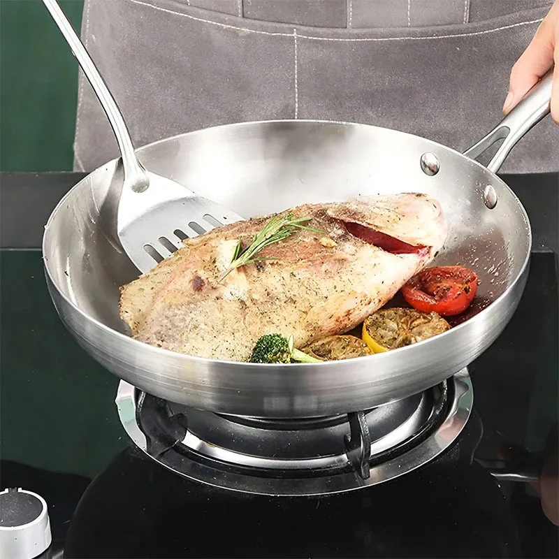 Poêle à frire antiadhésive en acier inoxydable 304, 22-28cm, Pot à Steak frit, ustensiles de cuisine non revêtus pour cuisinière à gaz et cuisinière à Induction