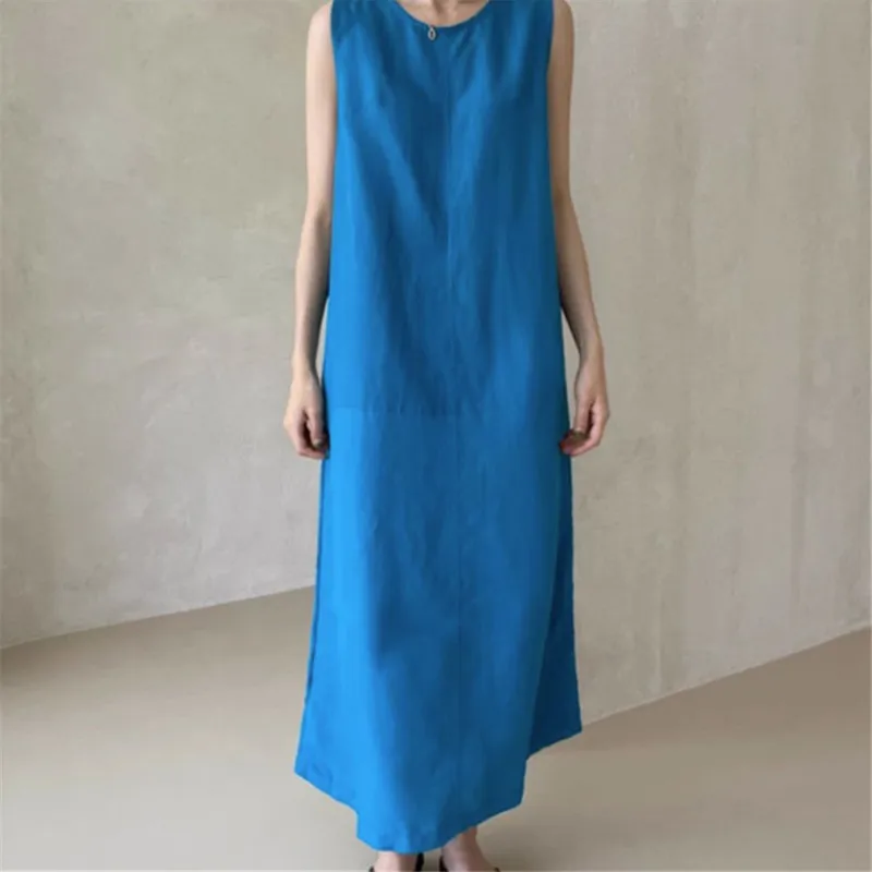 Summer Cotton Tank A Line Maxi Dress For Girls Japan Style Casual Ankle Length Fashion Vest Vestidos