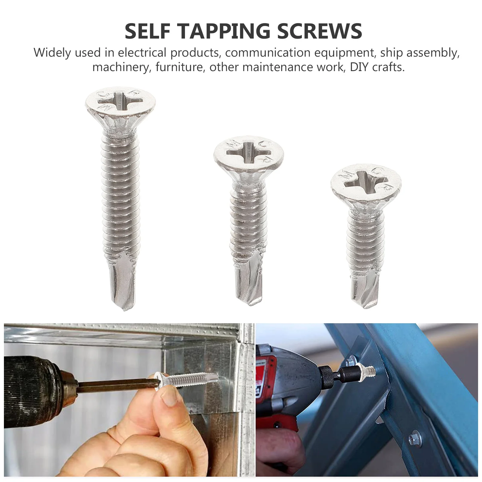 

1 set 1 Set Stainless Steel Self Tapping Screws Countersunk End Drilling Flat Head For Metal Wood Plastic Board Diy Assortment