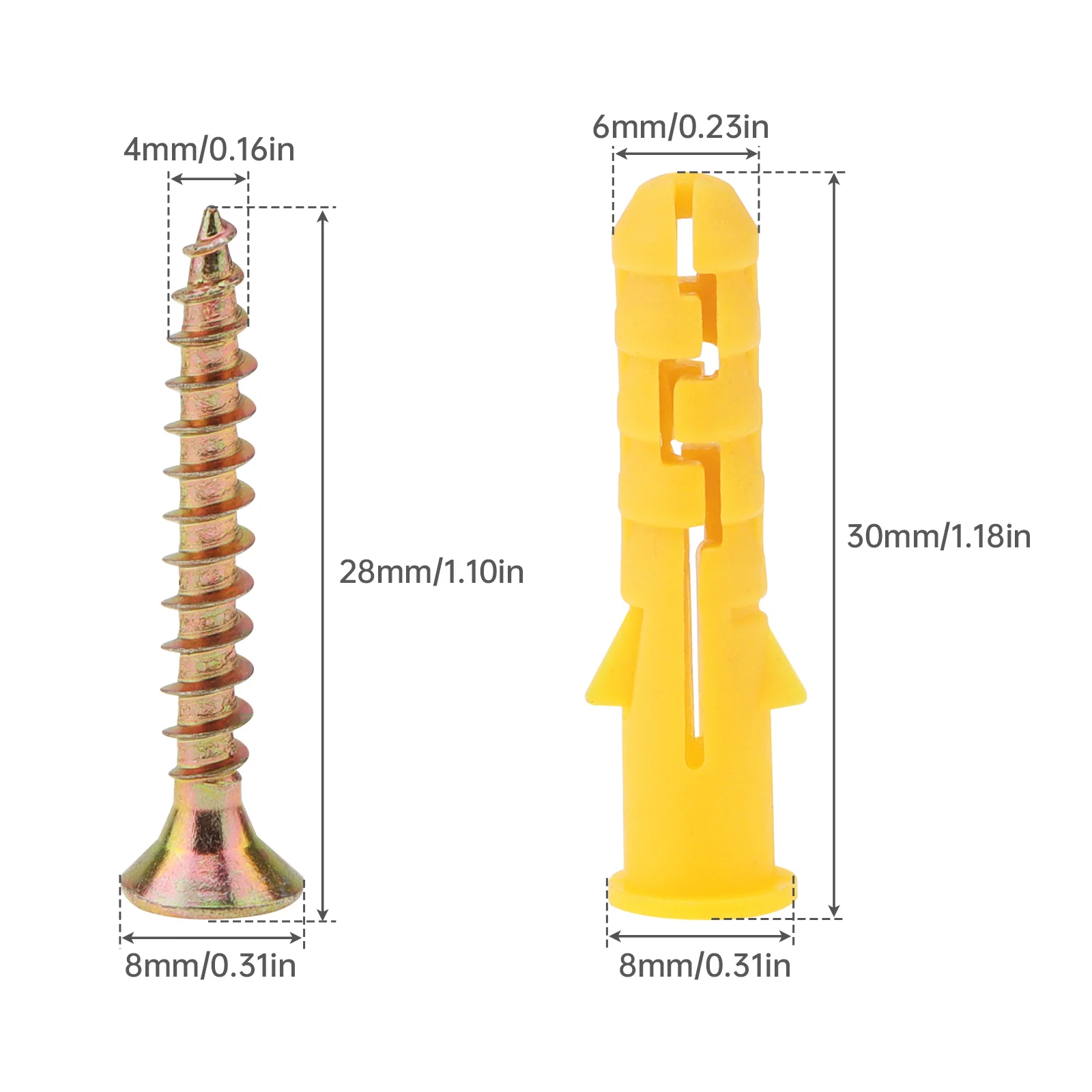 40pcs M6 x 30 Yellow Zinc Galvanized Drywall Anchors and Screws Kit for Brick /Concrete Walls, Galvanized Screws Wall Plug Bolts
