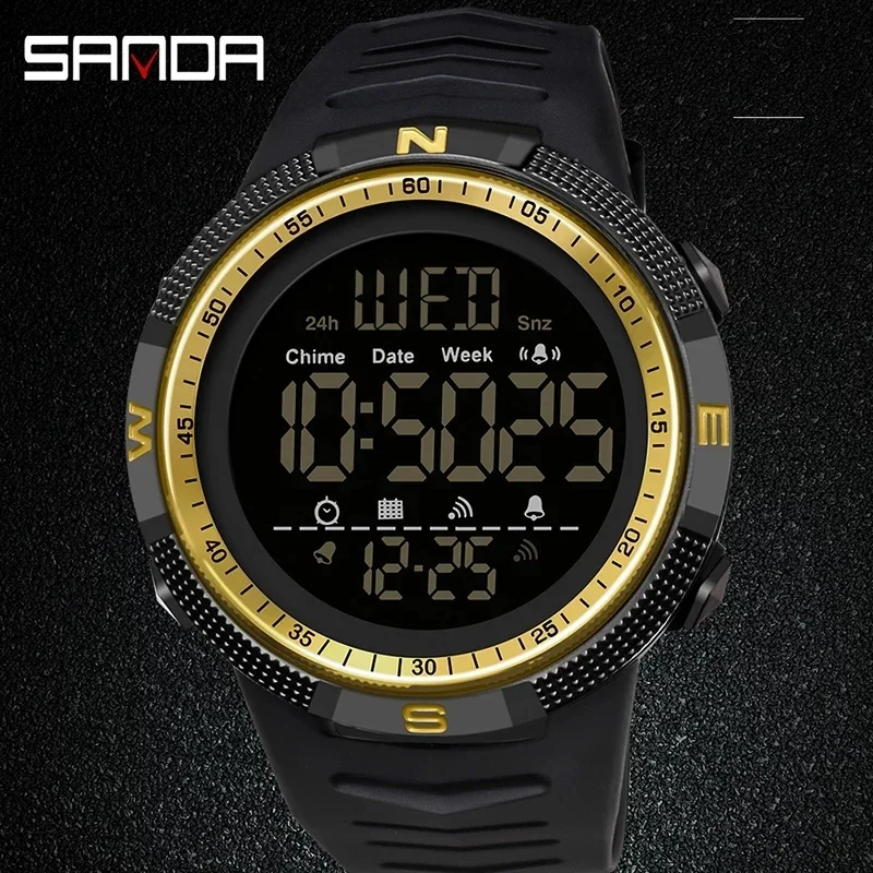 

SANDA Top Brand Fashion Men Watch Multifunctional Waterproof Luminous Digital Wristwatch Outdoors Sports Student Watches 6014