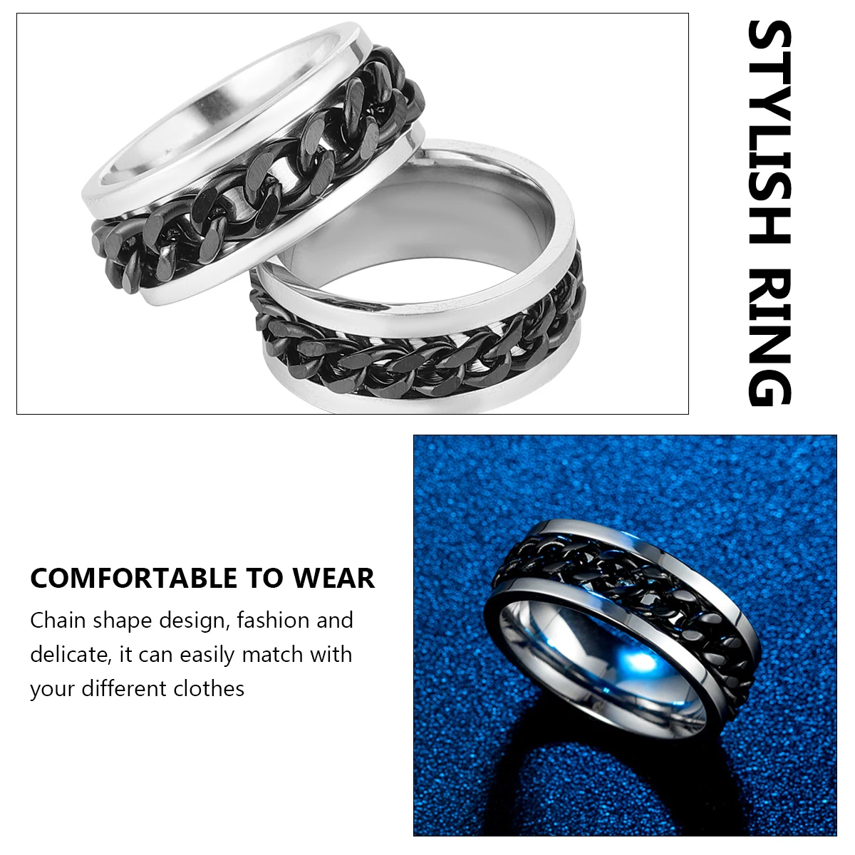 

10Pcs Stainless Steel Rings for Men Titanium Steel Ring Fashion Chain Design Rotating Ring Beer Bottle Opener Stylish Jewelry