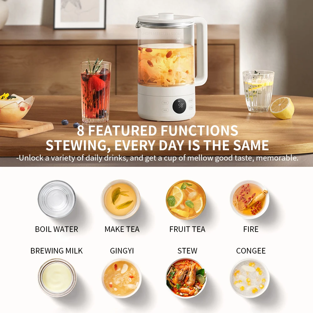 Nieuwe Xiaomi Mijia Multifunctionele Gezondheid Ketel S1 1.5L 1000W Hoge Borosilicaatglas Body 316L Rvs Verwarming plaat