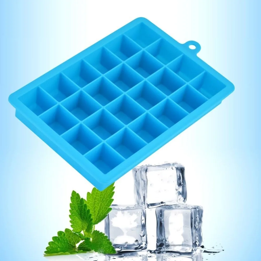 Silicone IceTray 24Ice Tray Mold with Leak-proof Removable LidSquare IceTraySuitable ForCocktailsWhiskey Ice CubesFallOff Easily