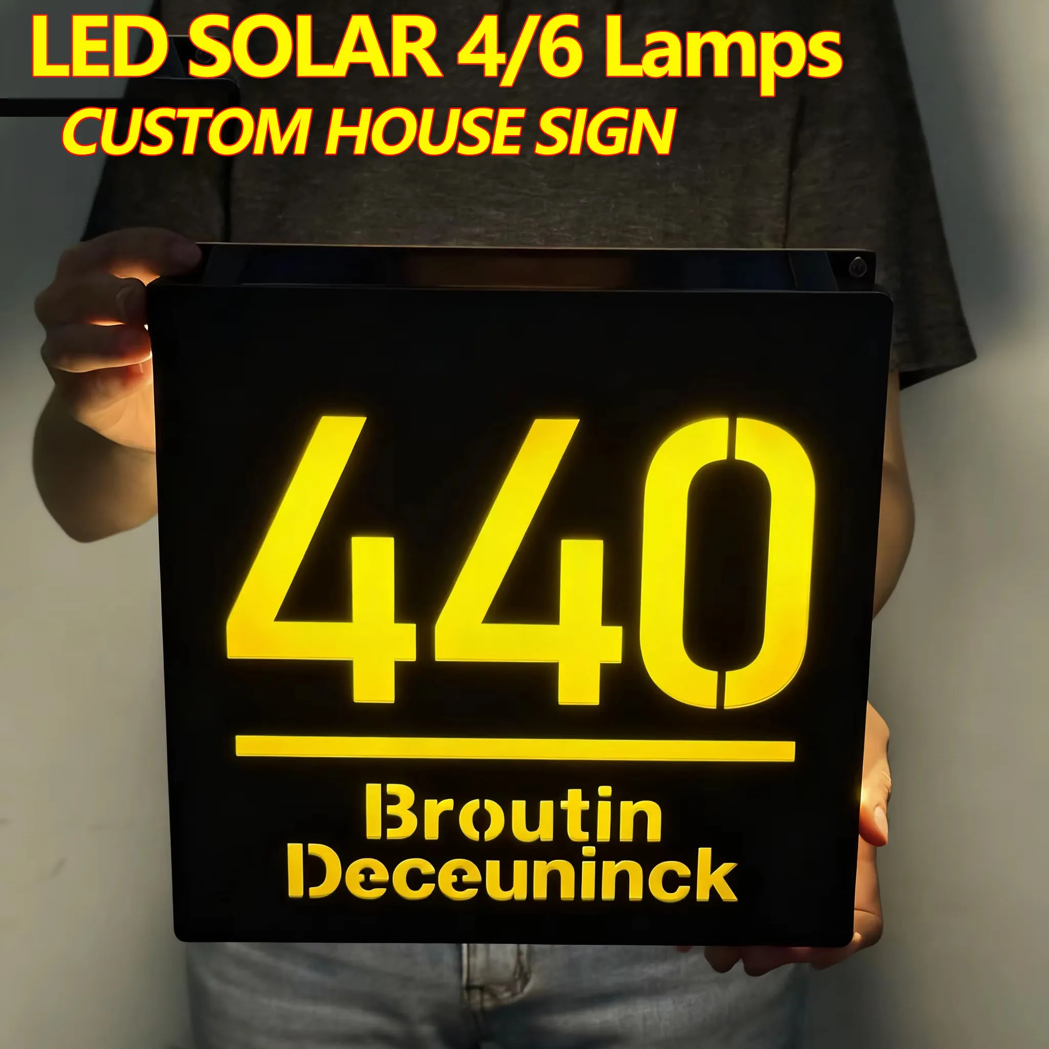 

Custom House Sign 3D Laser Cut LED Solar House Number Outdoor Solar light Outdoor Automatic Illuminated LED Address Sign Decor