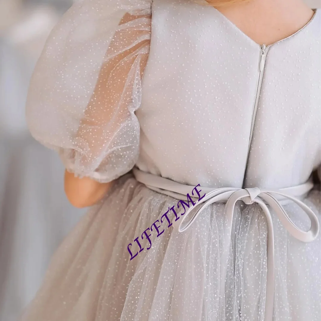 

Новое платье для девочек в стиле принцессы с пышными рукавами, милым бантом и сеткой, детское платье для свадьбы, вечеринки, торжественных мероприятий