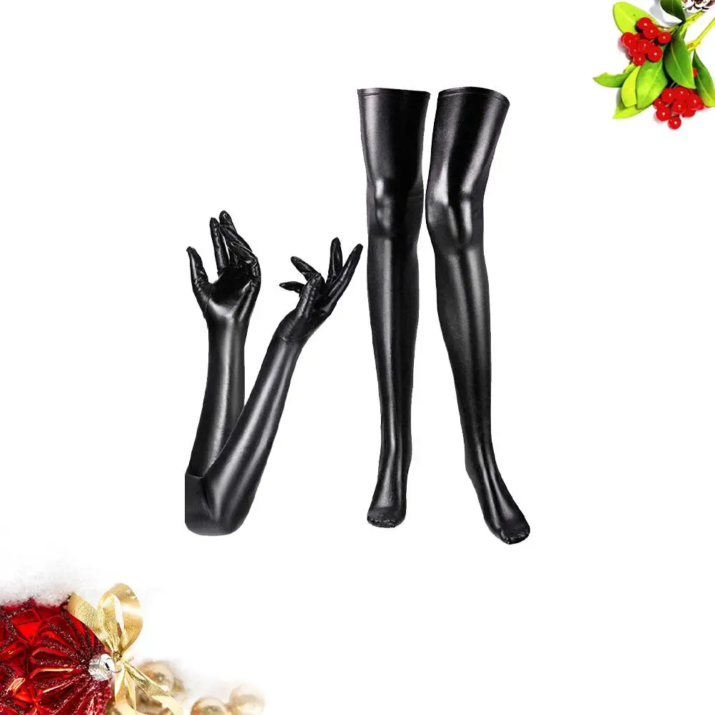 ถุงน่องที่มีเสน่ห์ผู้หญิงถุงมือหลอดยาวถุงเท้าสิทธิบัตรถุงมือผู้หญิงสุภาพสตรี (สีดํา)