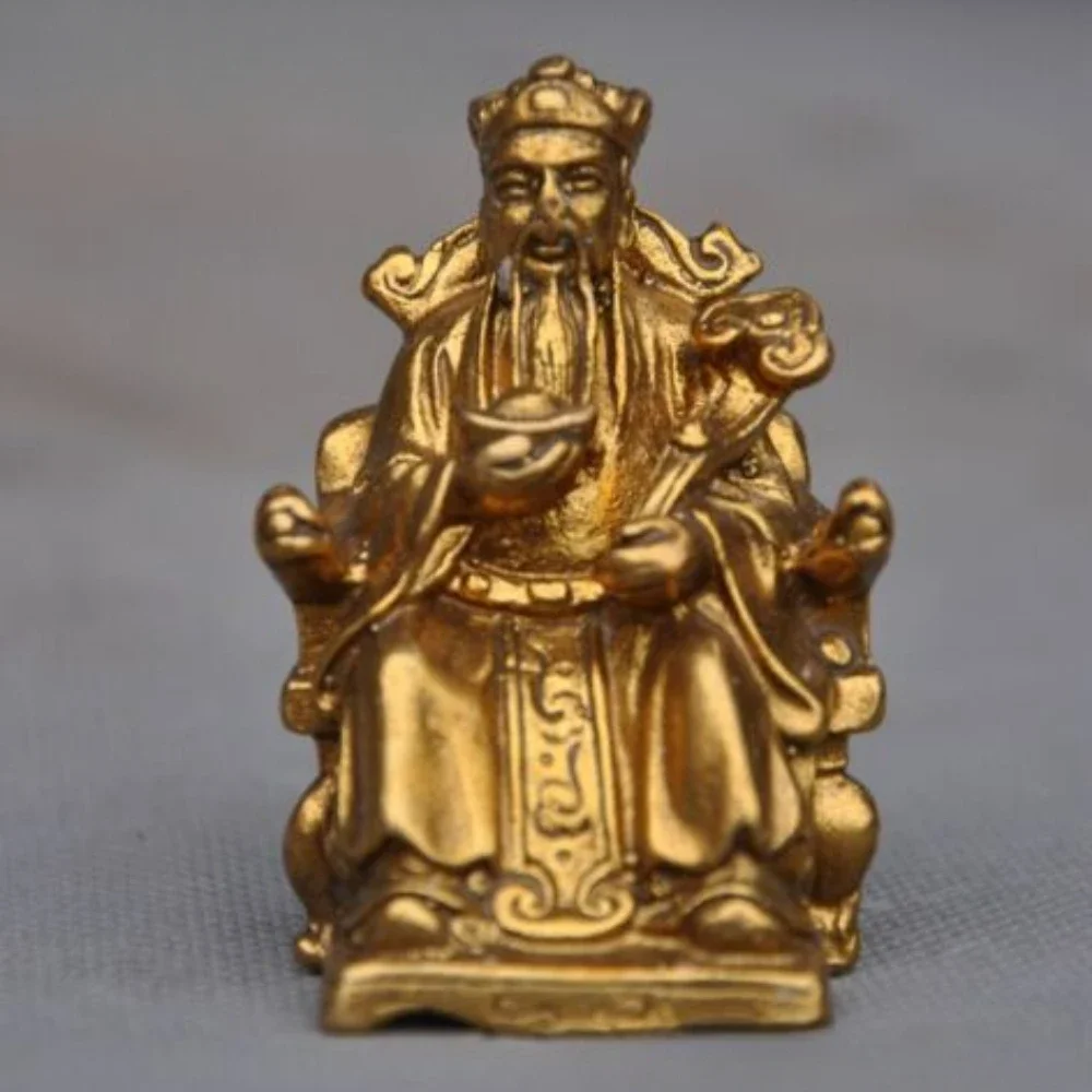 Chinese Brass Feng Shui Auspicious Yuanbao Wealth God Mammon Ruyi Statue