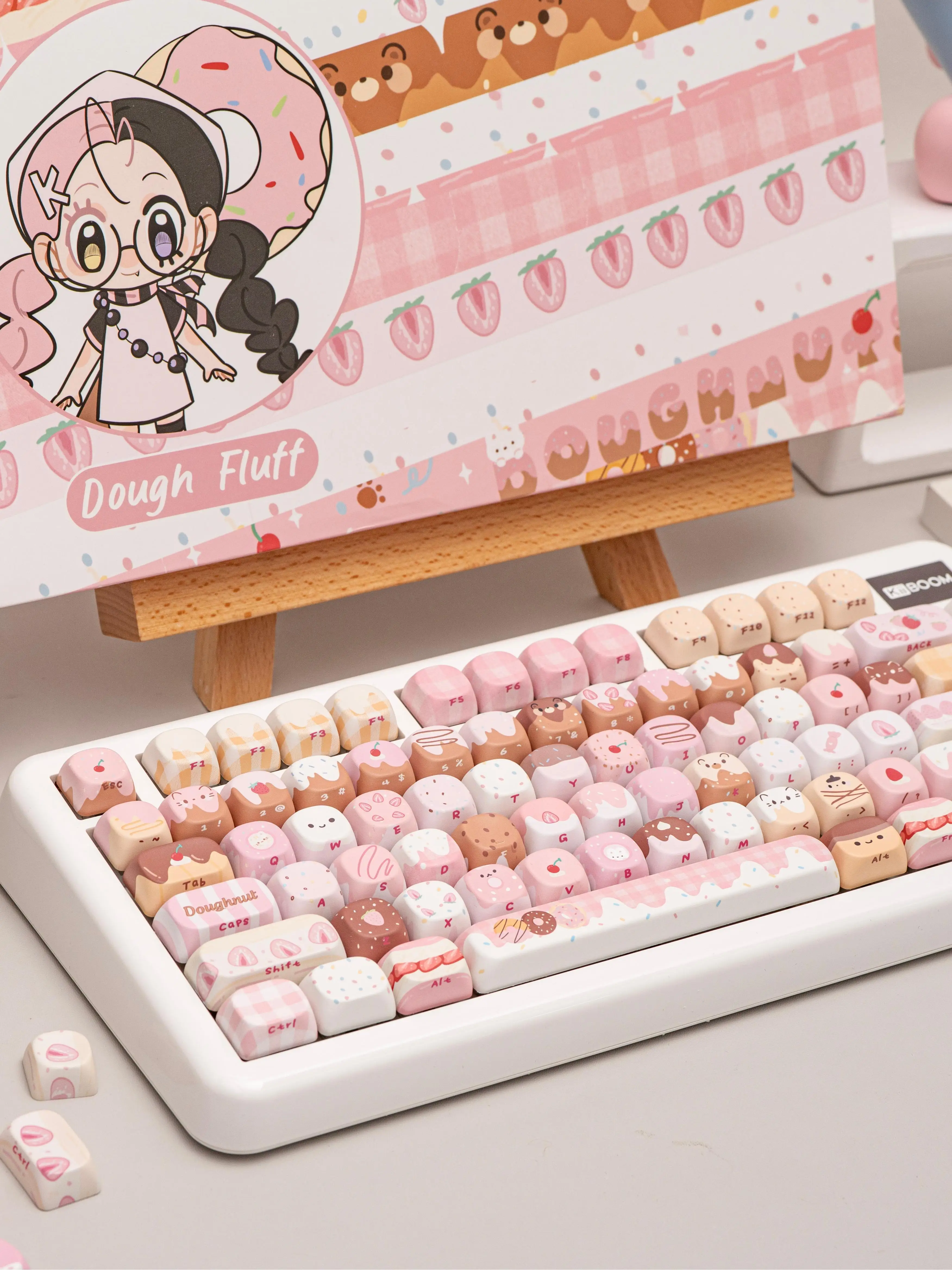Zestaw nakładek na klawisze KiiBOOM Dough Fluff 144(MOA)/143(Cherry) Dye-Sublimation PBT do klawiatur mechanicznych 60%/65%/75%/TKL/pełnowymiarowych — zdjęcie produktu 7