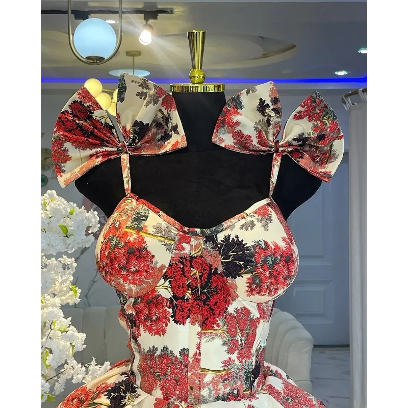 

Women 2025 Spring Summer Sexy Bodycon Floral Printed Spaghetti Strap Bow Sling Dresses High Waist A-line Temperament Short Dress