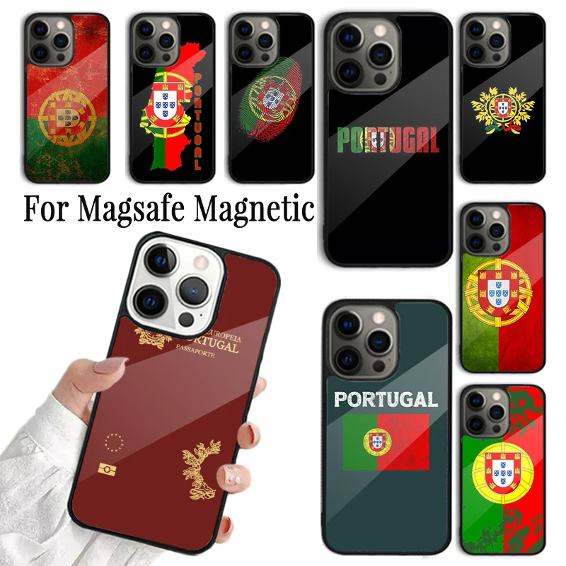 Coque Phone Case For iPhone 16 15 14 13 12 Mini 11 Pro Max Plus Magsafe Magnetic Wireless Charging Cover Portugal National Flag