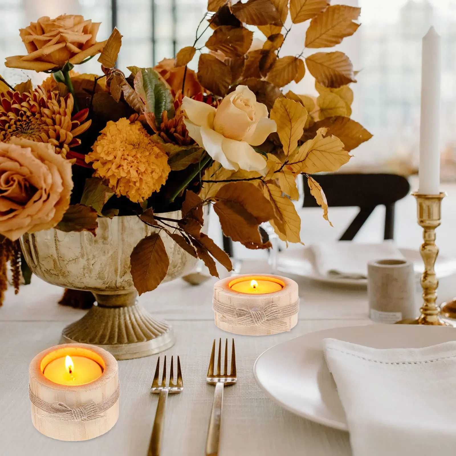 

3Pcs Multi-Functional Wooden Holder Elegant Tea Light Stand Home Decor Wedding Centerpiece Table Decoration