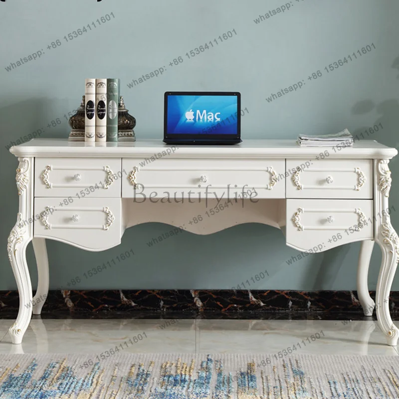 LJY European Luxury Office Desk Wooden Standing Modern Nordic Aesthetic Office Desk Bedroom Decoration Tavolino Salon Furniture