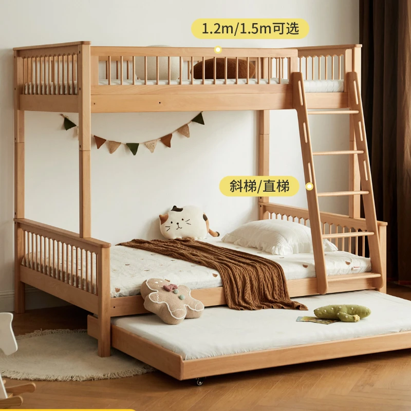 

Solid Wood Bunk Bed Modern Bunk Bed Bunk Bed European Beech Solid Wood Bed Upper and Lower Bunk Height-Adjustable Bed