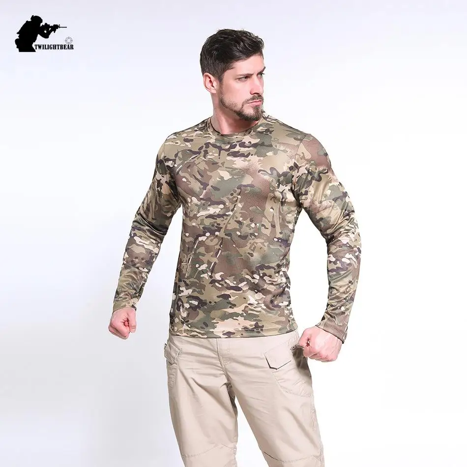 Camouflage Men\'s T-Shirts Long Sleeve Quick Drying Tactical Shirt Men Clothing Outdoor Training Hunting Camping Tees AFT01