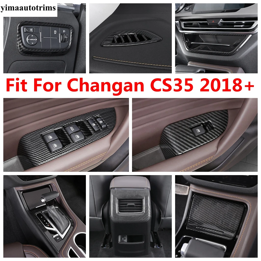 

For Changan CS35 2018 -2020 Armrest Window Lift Handle Head Light Gear Box Panel AC Air Vent Cover Trim Carbon Fiber Accessories