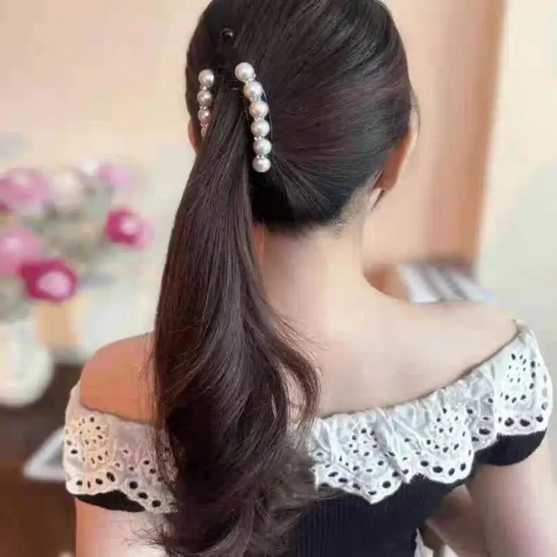 Damen-Haarspange mit Perlen und Strass, Bananenclip für Mädchen, Haarklammern, Haarspangen, Fischschwanz-Clip, Haar-Accessoires – Detail 3