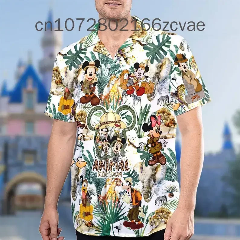 

Disney Safari Hawaiian Shirt 2024 Summer New Disney Mickey Hawaiian Shirt Retro Casual Button Short Sleeve Shirt