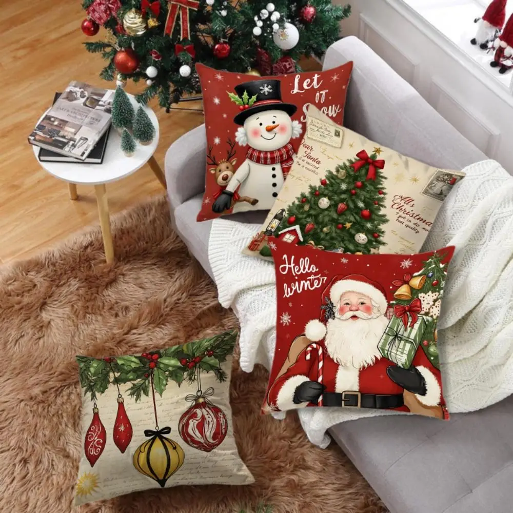 Christmas Cushion Cover Snowflake 45*45cm Christmas Pillow Cover Santa Claus Cartoon Christmas Tree Pattern