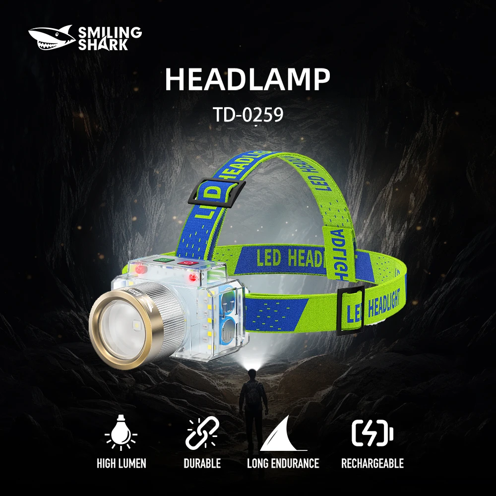 

1 шт., перезаряжаемая налобная фара Smilingshark TD-0259A, USB-кабель в комплекте и регулируемая повязка на голову, легкая фара для улицы, камера