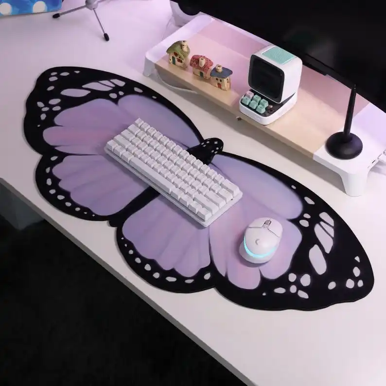 Lilac Butterfly Deskmat 90x40cm Keyboard Kawaii Accessories Laptop Desk Mat Mouse Pads Gaming Pc Rug Carpet Desk Protector