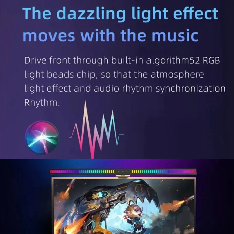 Lampu Monitor RGB Bar Suasana Sentuh Sensitif LED Lampu Meja Monitor Komputer dengan Suara Mengambil Irama Musik untuk Bermain Game