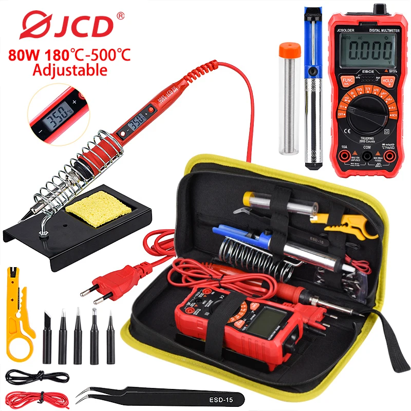 JCD 80W Digital Display Electric Soldering Iron kit With Digital Multimeter Temperature Adjustable 220V 110V Welding Solder Tool