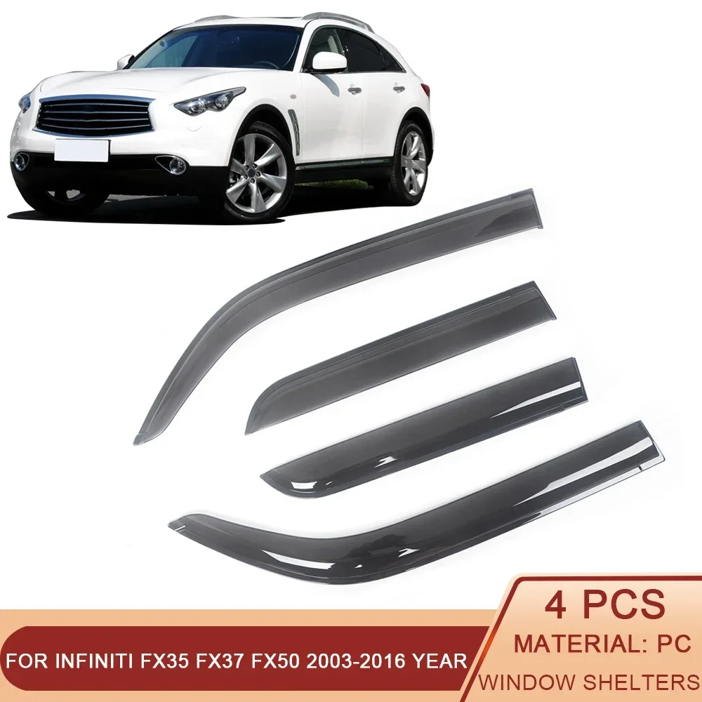 

For Infiniti FX35 FX37 FX50 QX70 2003-2016 Black Tinted Car Side Window Visor Vent Awnings Shelters Rain Guard Door Ventvisor