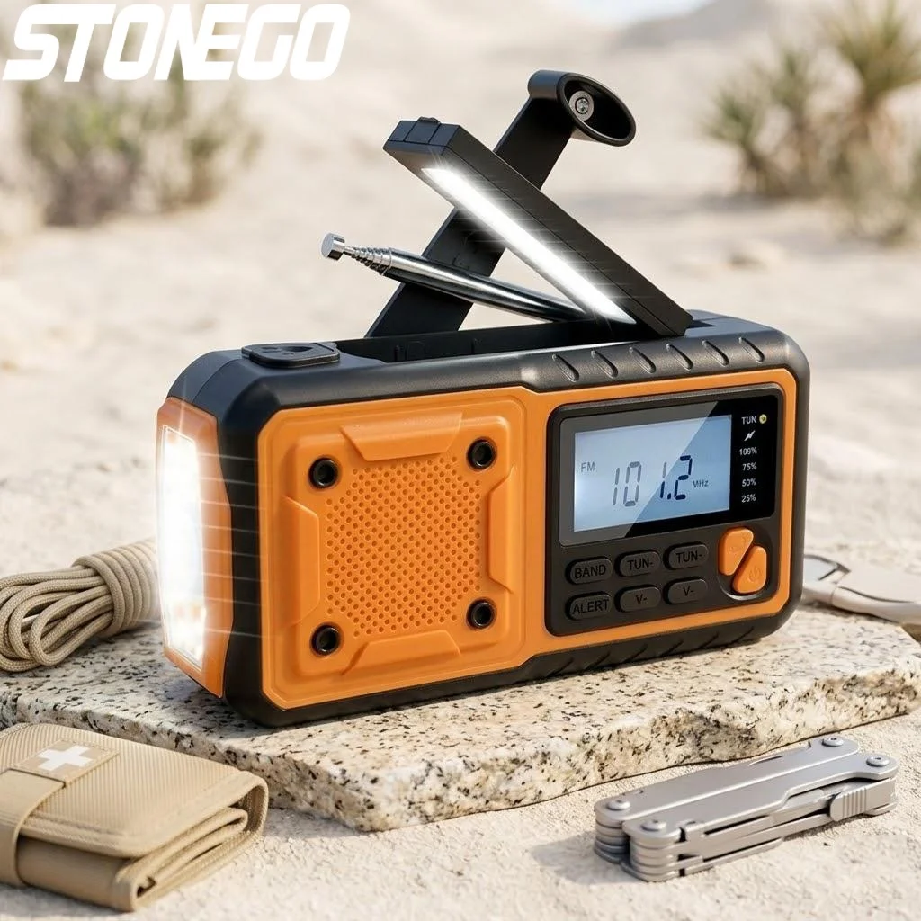 

Портативное зарядное устройство 4000 мАч с солнечной батареей, AM/FM-радио, оповещением о погоде, LED-фонариком и функцией Power Bank для экстренных ситуаций, выживания, кемпинга и зарядки телефона